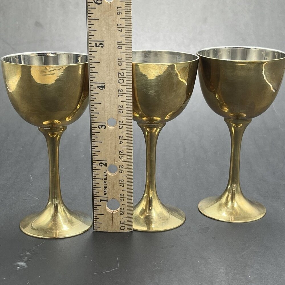 Vtg Brass Chalice Wine Goblet Cordial Drinking Cup Lot of 3 Medieval Renaissance - Picture 10 of 11